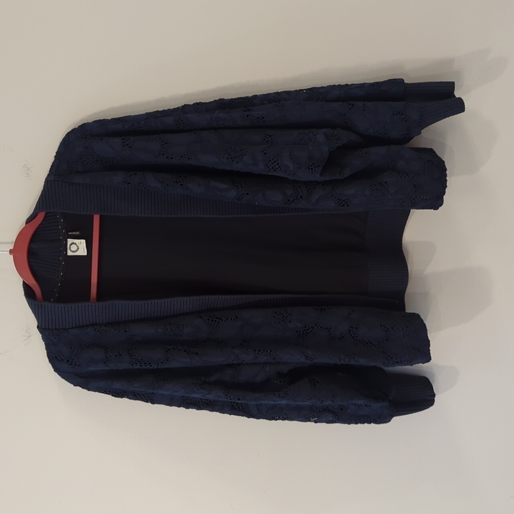 Anthropologie Akemi Kin Navy Blue Brushed Lace Cardigan Jacket Medium